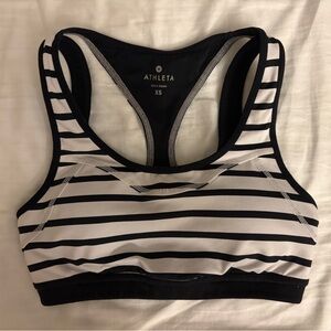 Athleta Stripe Triple Dare Sports Bra in Black and White